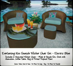 Seaside Wicker Chair Set - Electric Blue